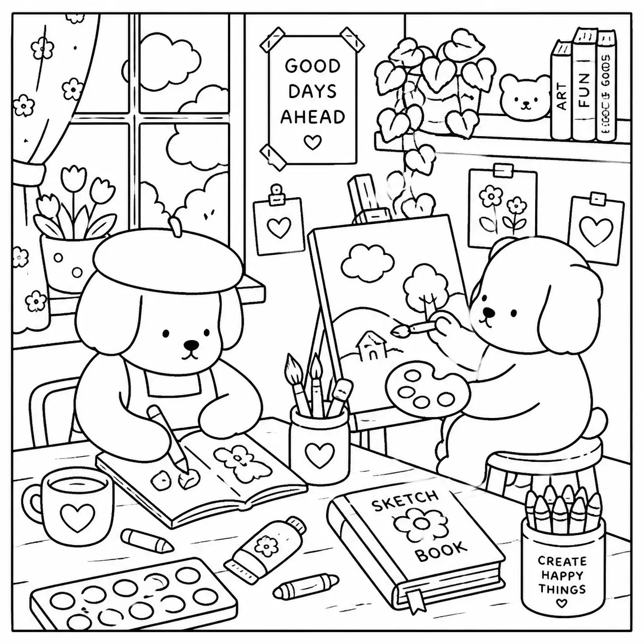 Dibujos de Productos piqueros creando arte para colorear.