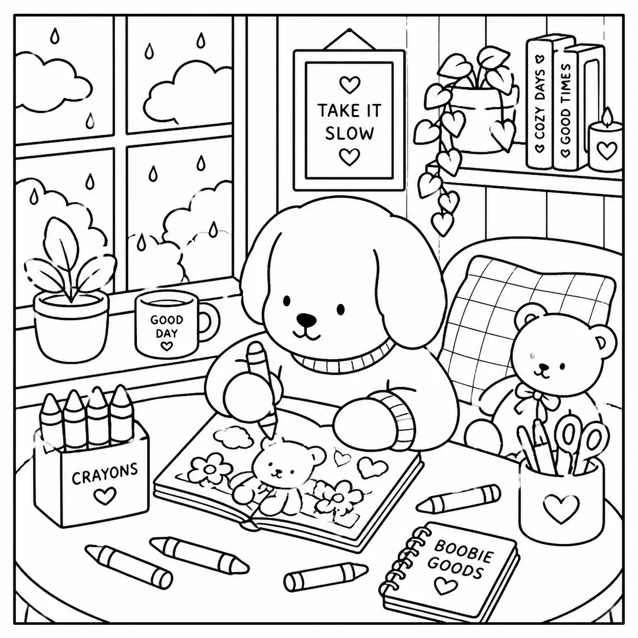 Páginas para colorear de Productos piqueros en un día tranquilo
