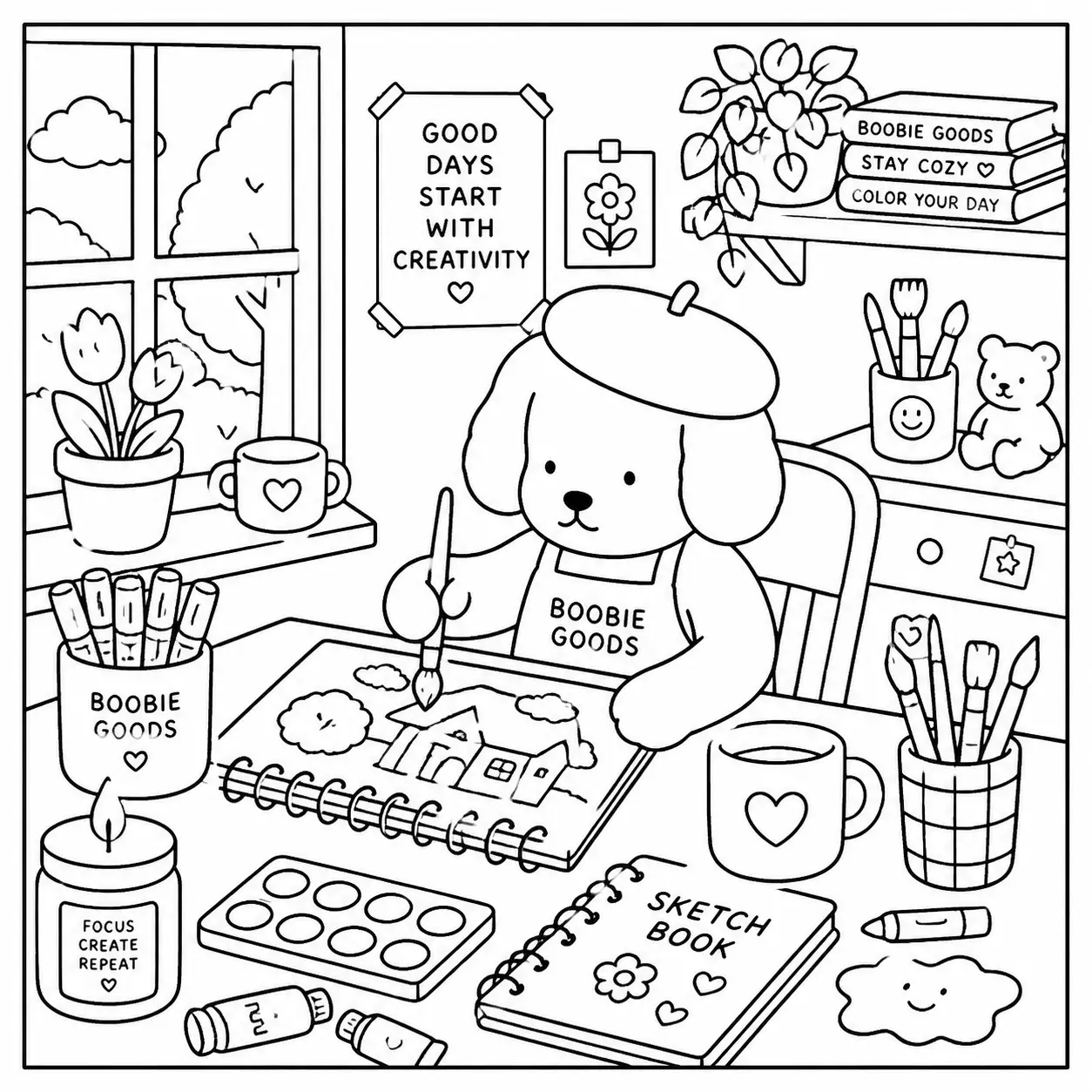 Dibujos de Productos piqueros en un estudio creativo para colorear