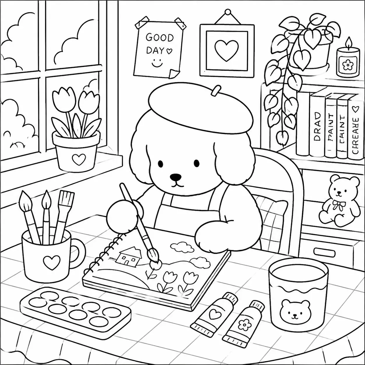 Páginas para colorear de Productos piqueros en la sala de arte