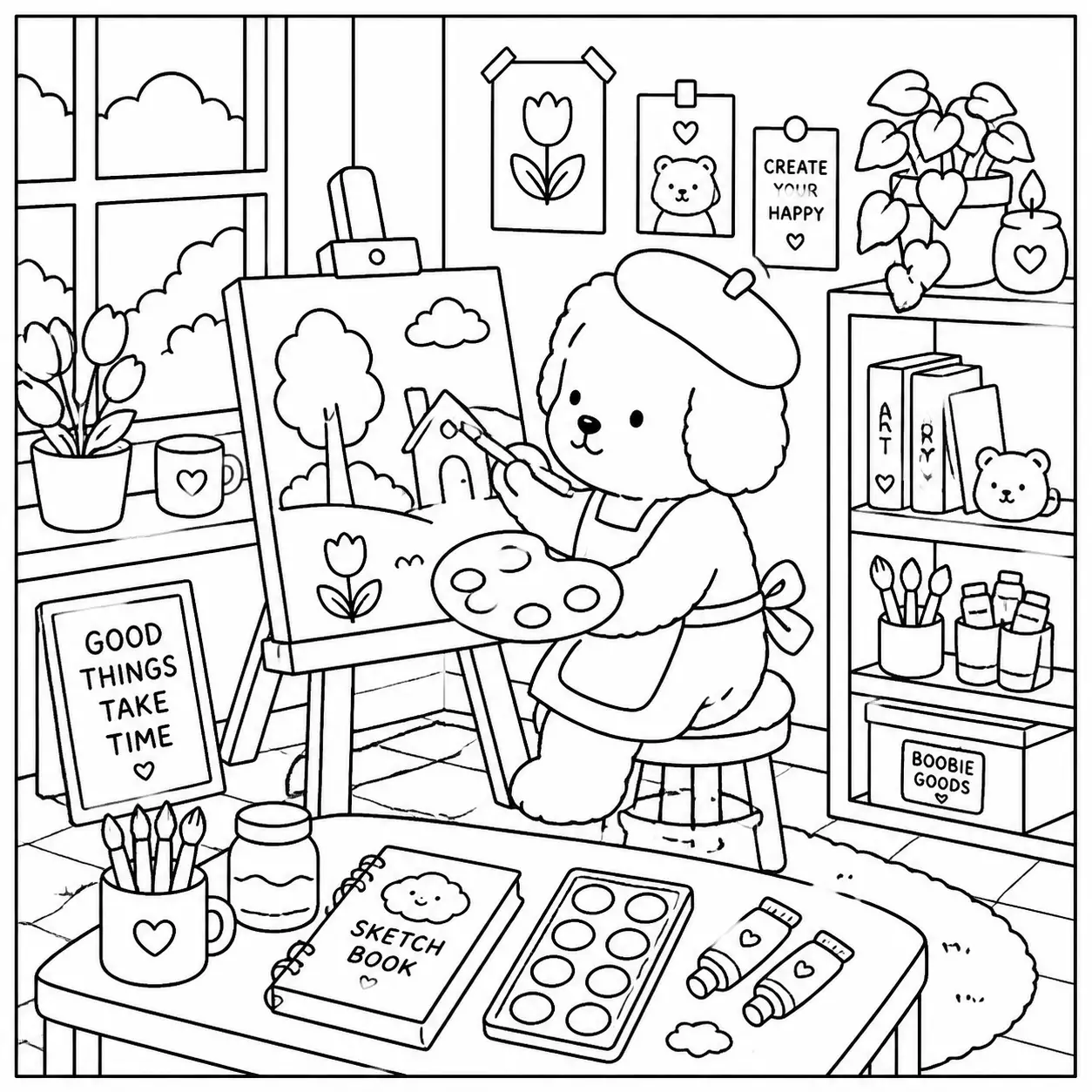 Dibujos de Productos piqueros en el estudio de arte para colorear