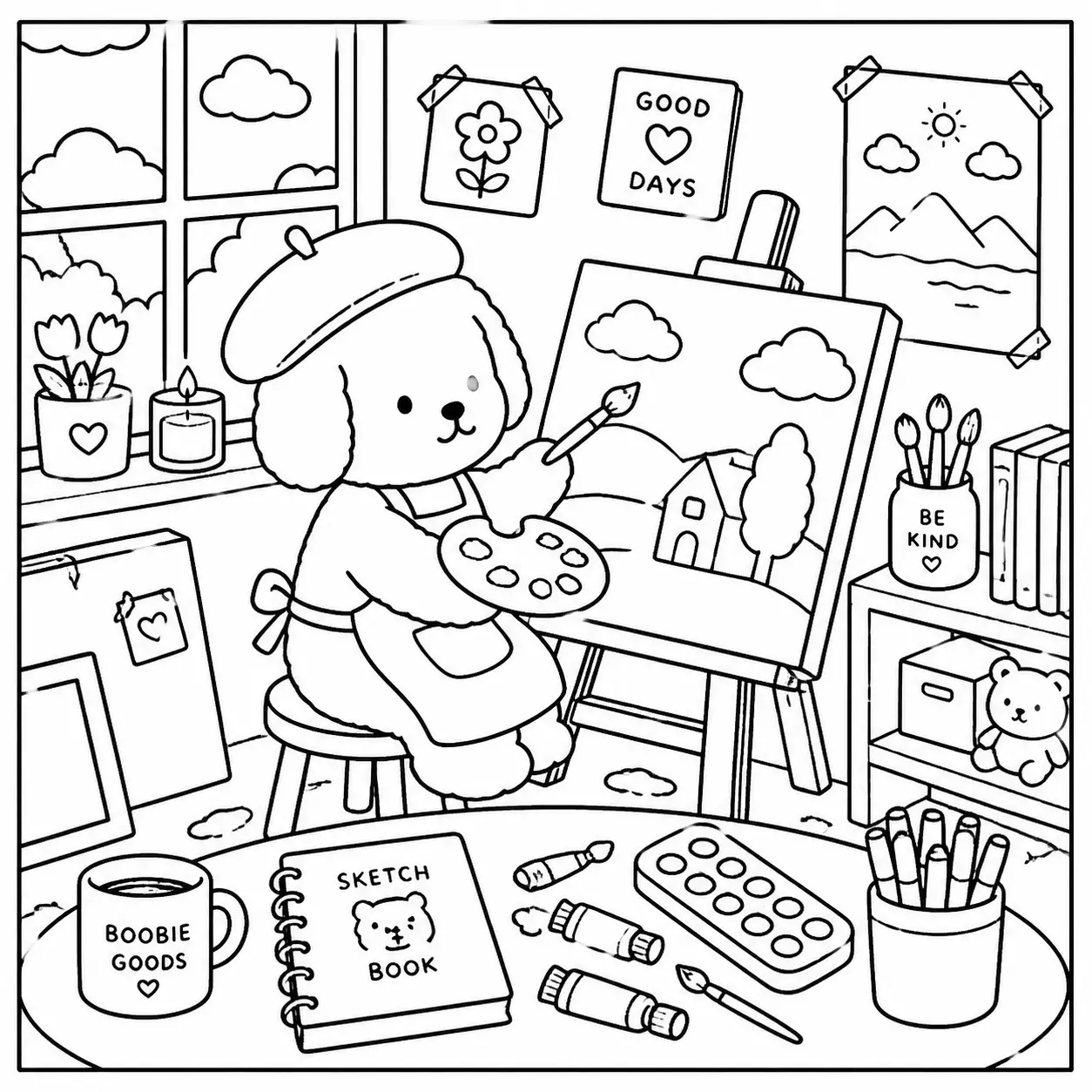 Dibujos para colorear de Productos piqueros en el estudio