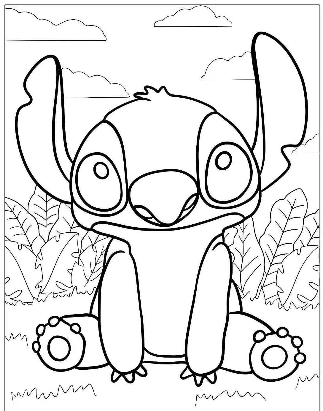 Desenho do Stitch Fofo Sentado para Colorir