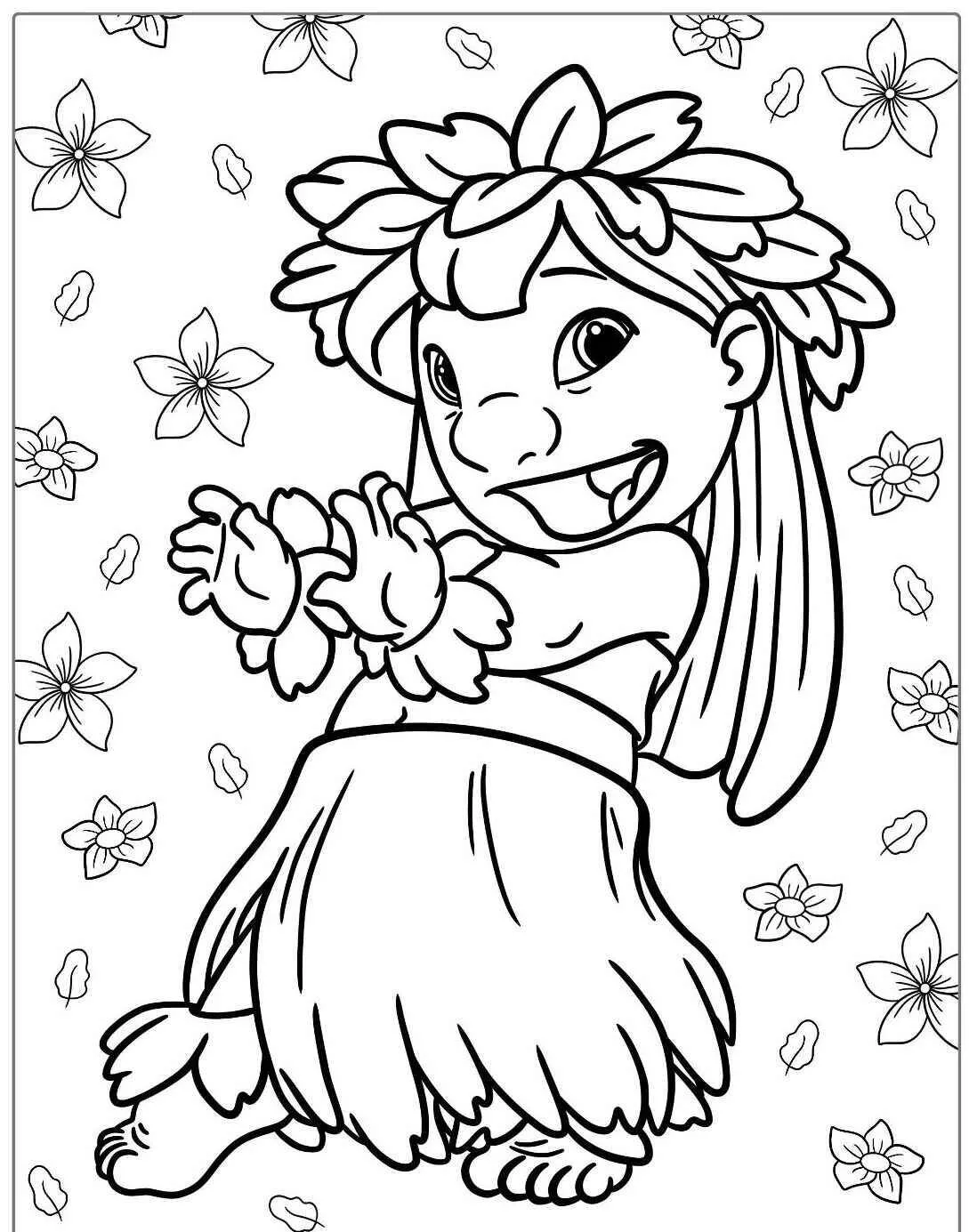 Desenho da Lilo Dançando Hula para Colorir