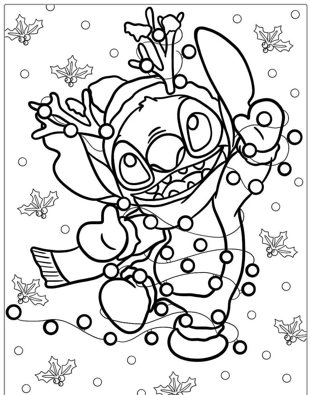 Desenho do Stitch Natalino com Chifres para Colorir