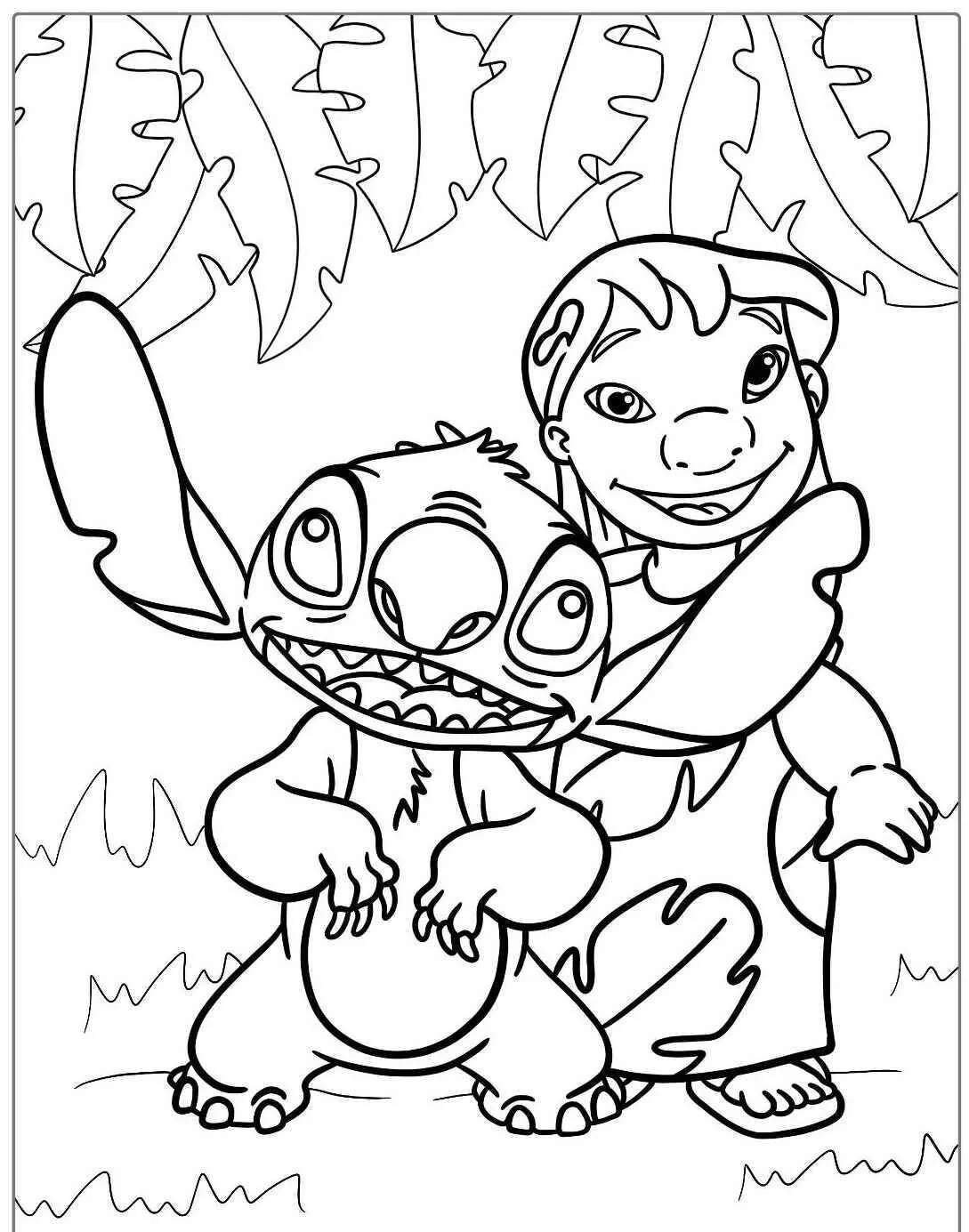 Desenho de Stitch e Lilo para Colorir com Sorriso e Amizade