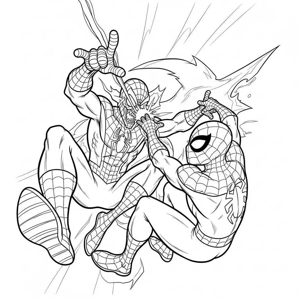 Desenho do Homem Aranha Lutando Contra o Venom para Colorir