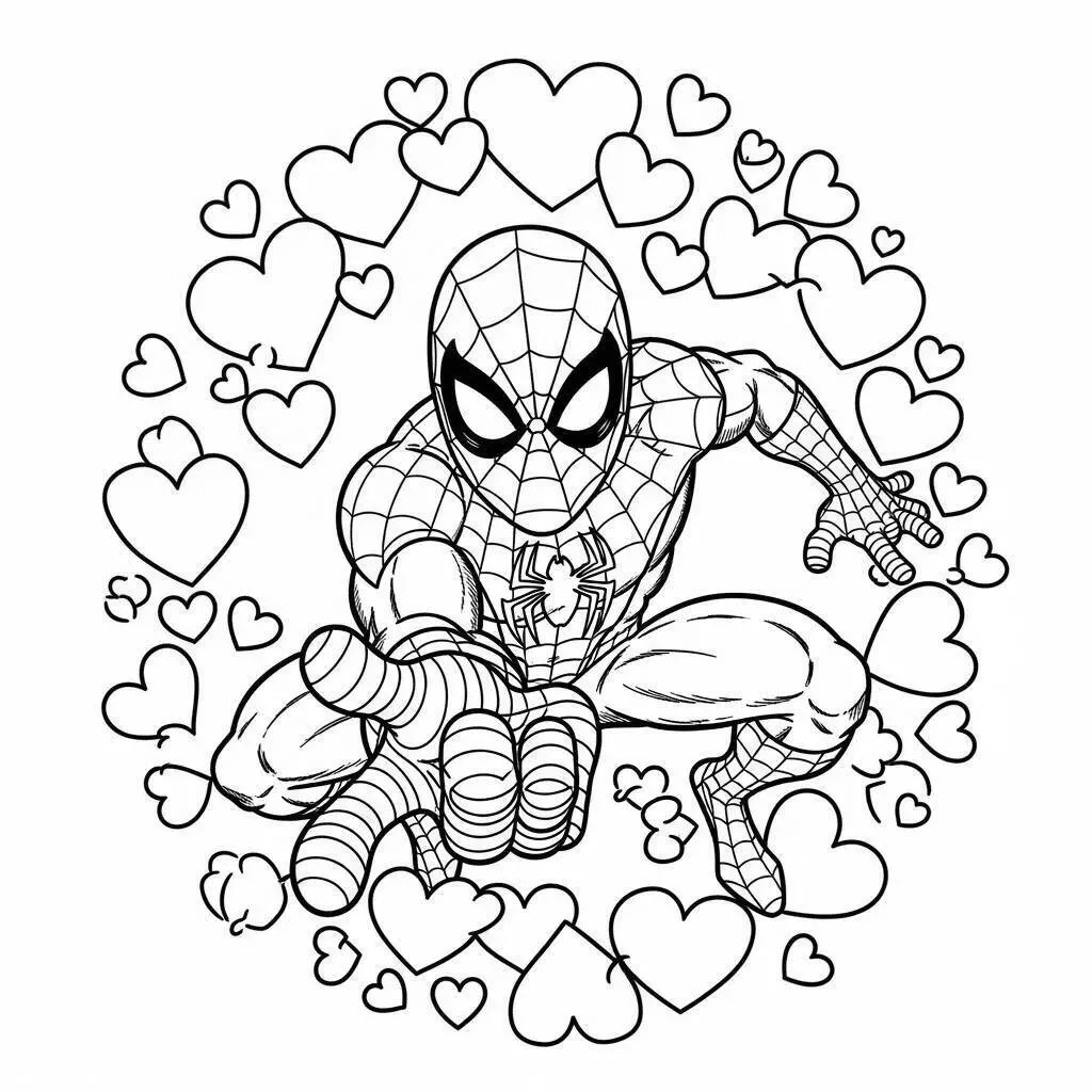 Desenho do Homem Aranha Lançando Corações para Colorir