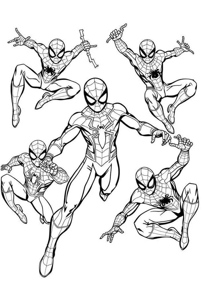 Desenho do Homem Aranha em Várias Poses para Colorir