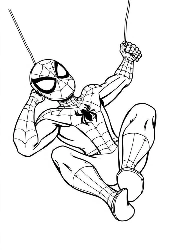 Desenho do Homem Aranha Relaxando na Teia para Colorir