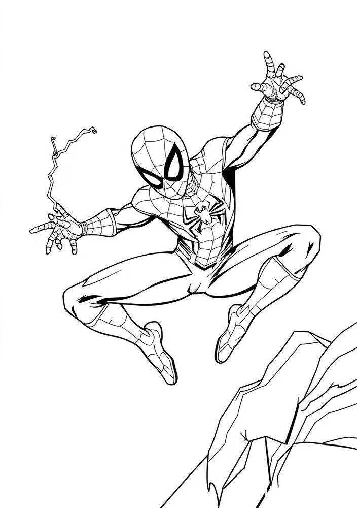 Desenho do Homem Aranha Saltando de um Penhasco para Colorir