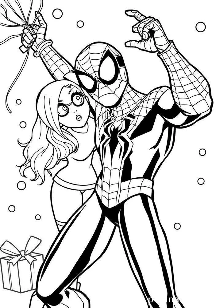 Desenho do Homem Aranha e Mary Jane em Festa para Colorir