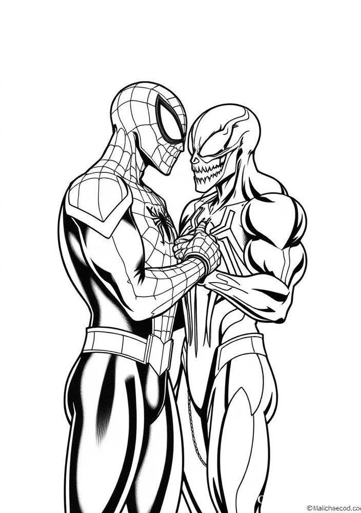 Desenho do Homem Aranha e Venom para Colorir