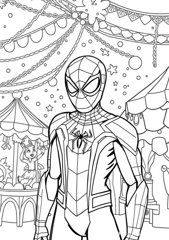 Desenho do Homem Aranha em Festa para Colorir