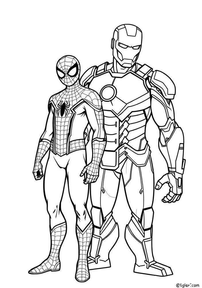 Desenho do Homem Aranha e do Homem de Ferro para Colorir