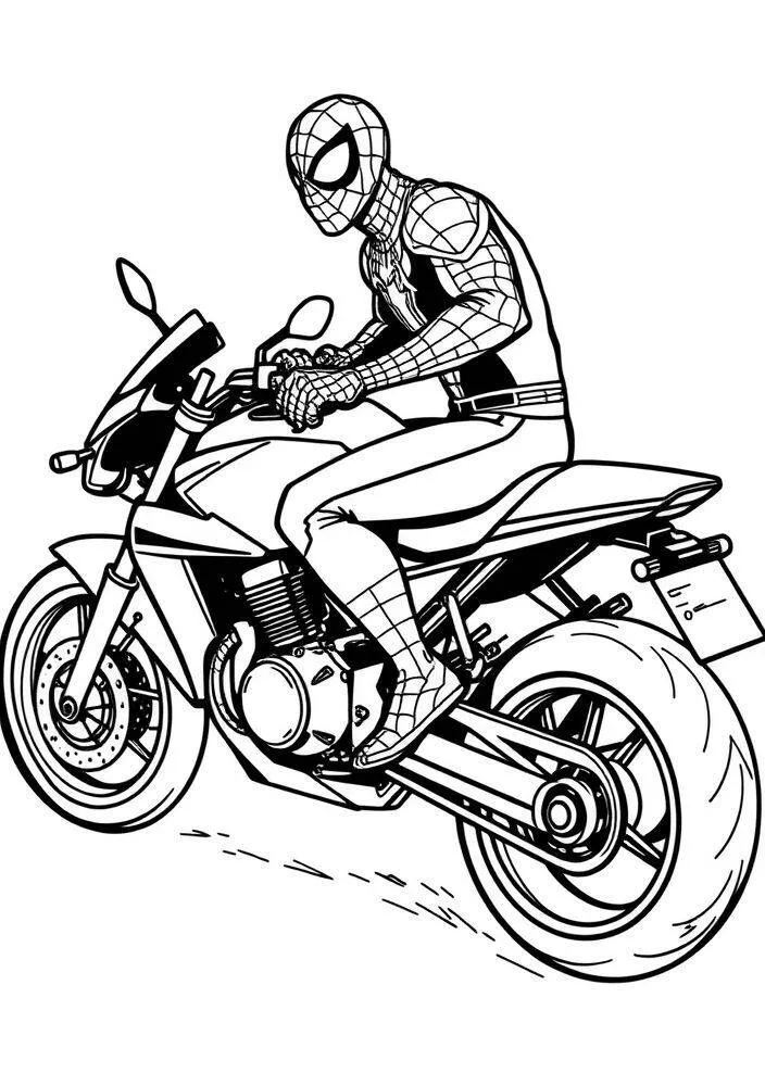 Desenho do Homem Aranha Pilotando uma Moto para Colorir
