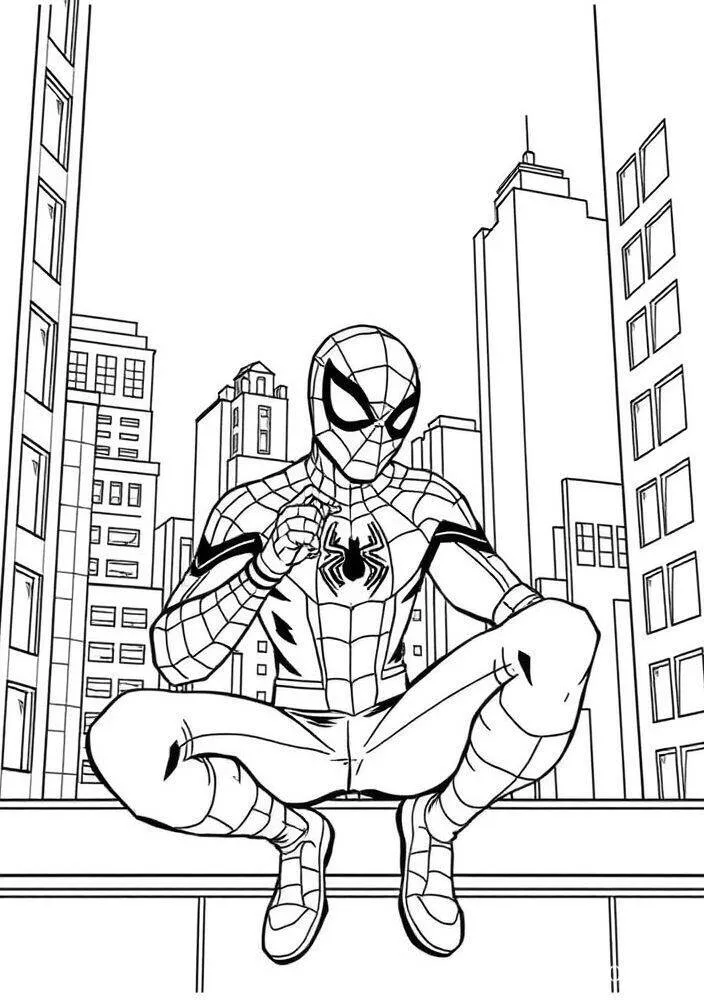 Desenho do Homem Aranha Sentado na Janela para Colorir