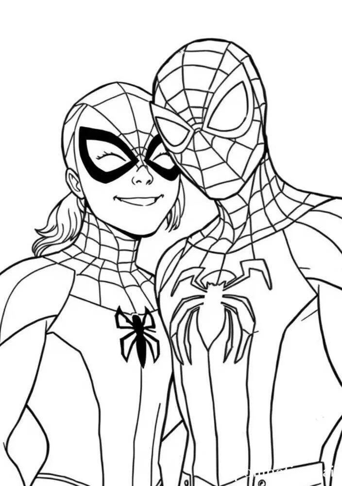 Desenho do Homem Aranha e da Mulher Aranha para Colorir