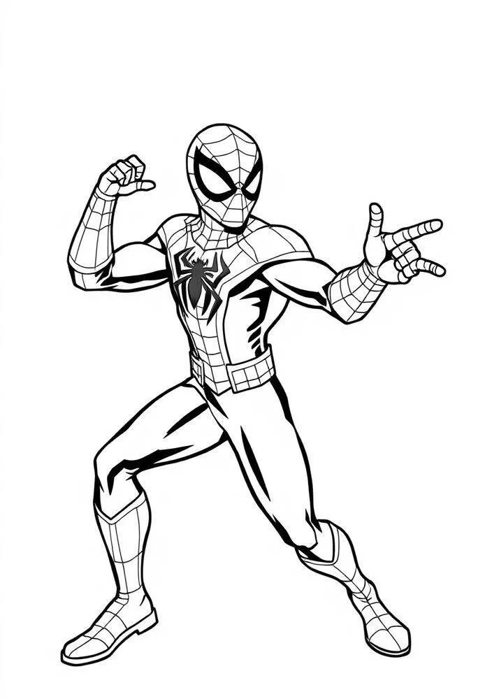 Desenho do Homem Aranha em Pose de Luta para Colorir