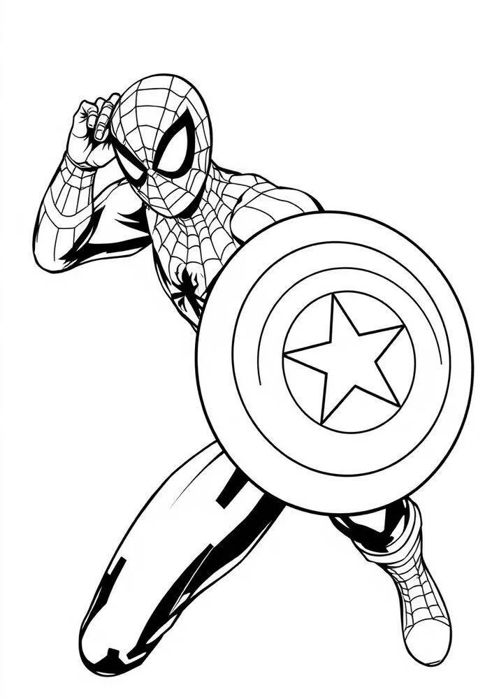 Desenho do Homem Aranha com Escudo para Colorir