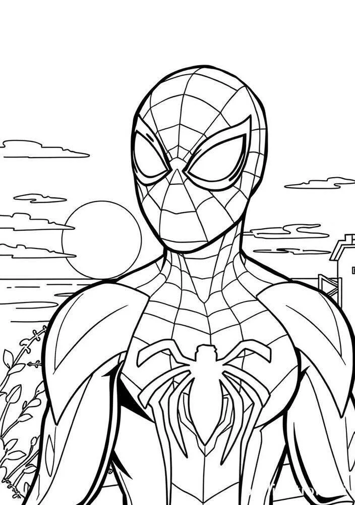 Desenho do Homem Aranha em Posição Heroica para Colorir