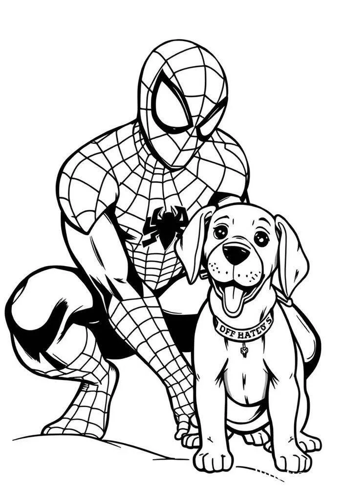 Desenho do Homem Aranha com seu Cachorrinho para Colorir