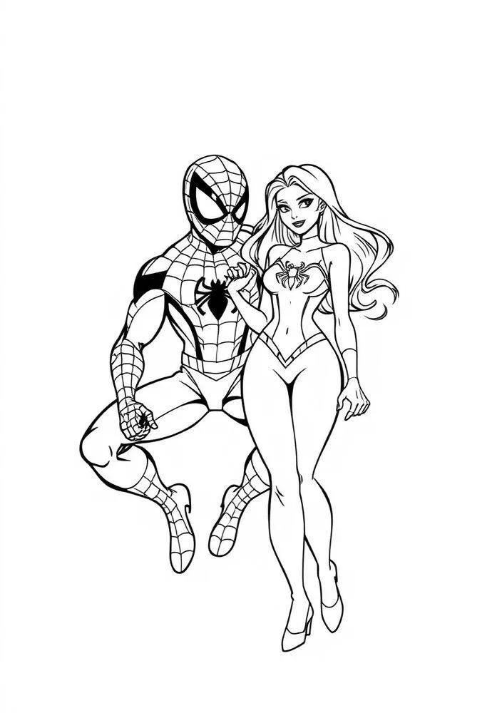 Desenho do Homem Aranha e da Mulher Aranha para Colorir