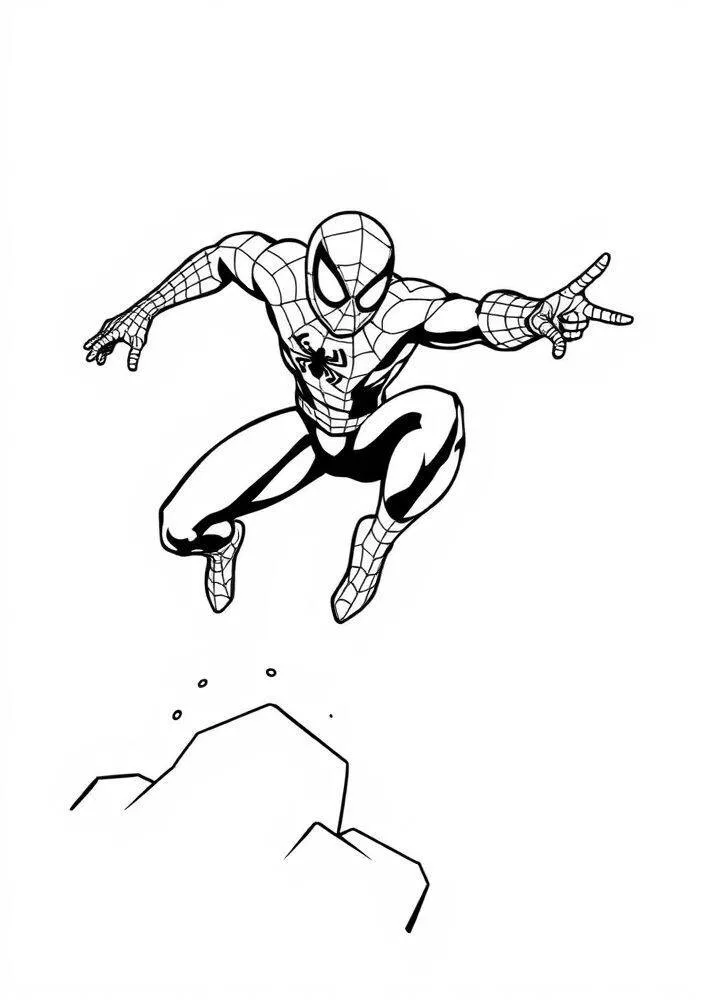 Desenho do Homem Aranha Saltando em Ação para Colorir