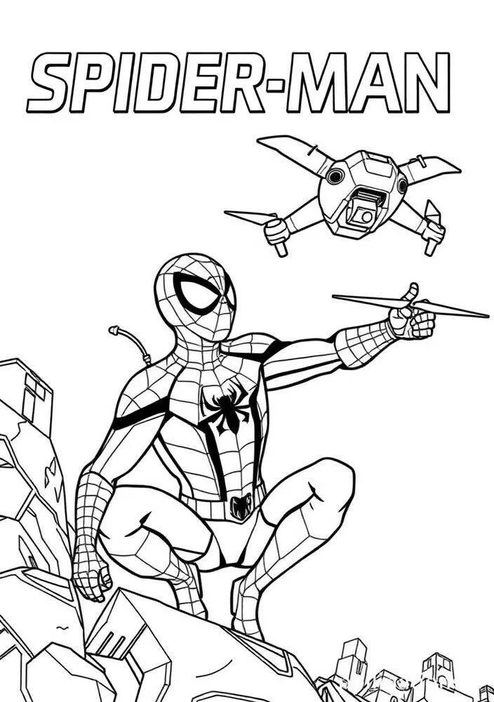 Desenho do Homem Aranha com Drone para Colorir