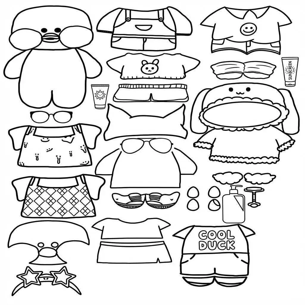 Paper Duck para Imprimir e Colorir com Roupas e Acessórios Divertidos