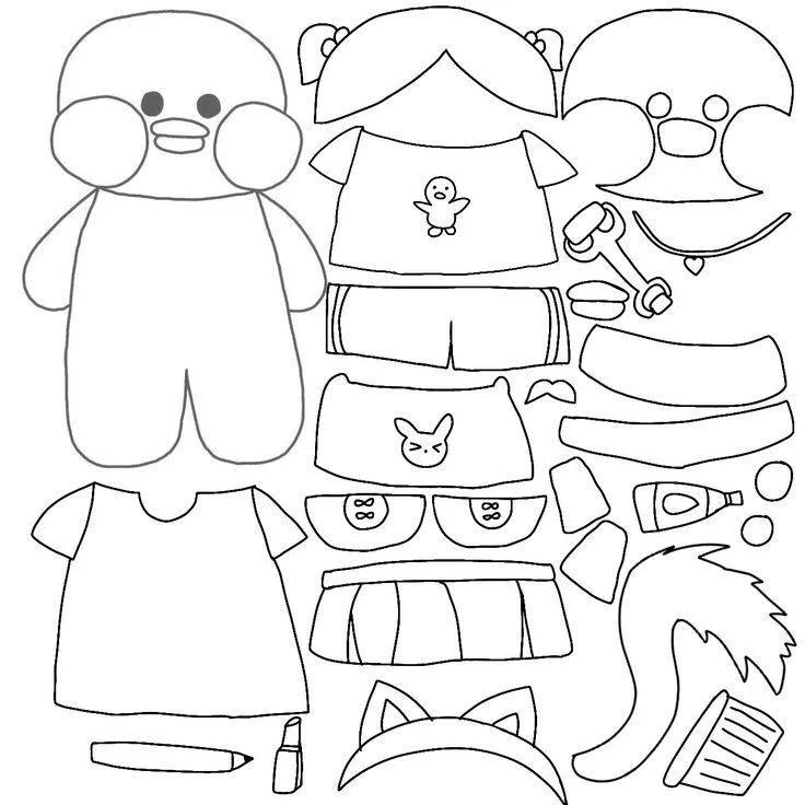 Paper Duck para Imprimir e Colorir com Roupas e Acessórios