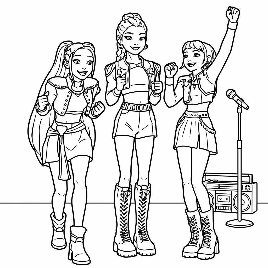 Desenho de Guerreiras do K Pop em Performance Animada para Colorir