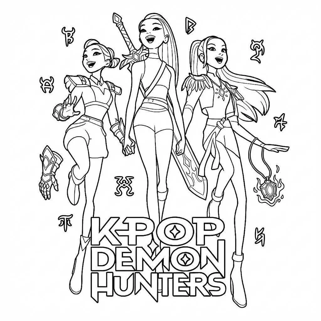 Desenho de Guerreiras do K Pop Caçadoras de Demônios para Colorir