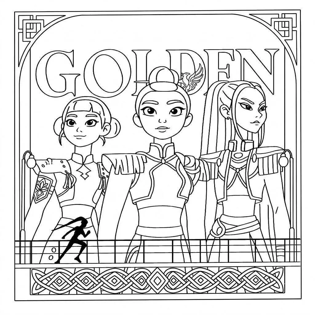 Desenho de Guerreiras do K Pop em Traje de Combate para Colorir