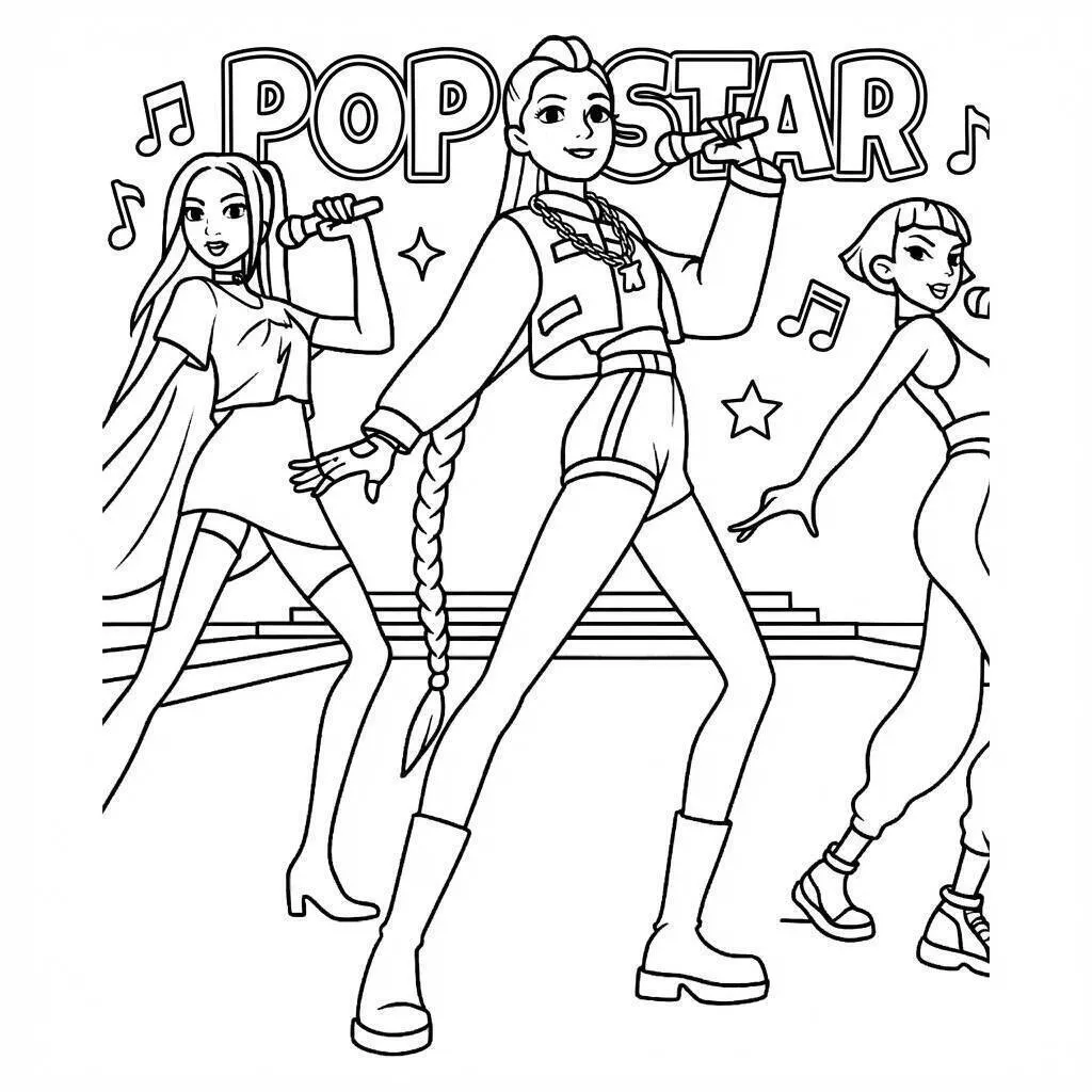 Desenho de Guerreiras do K Pop em Performance para Colorir
