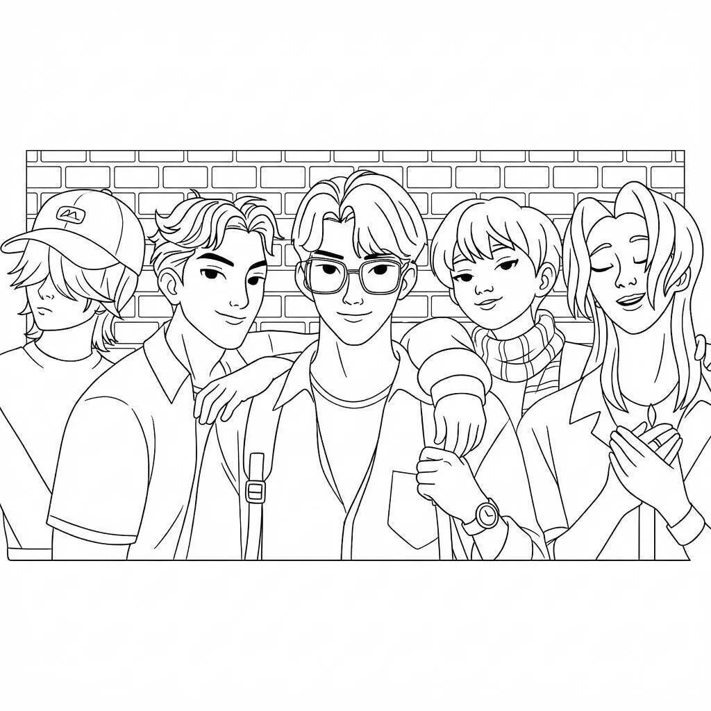 Desenho de Guerreiras do K Pop com os Saja Boys para Colorir
