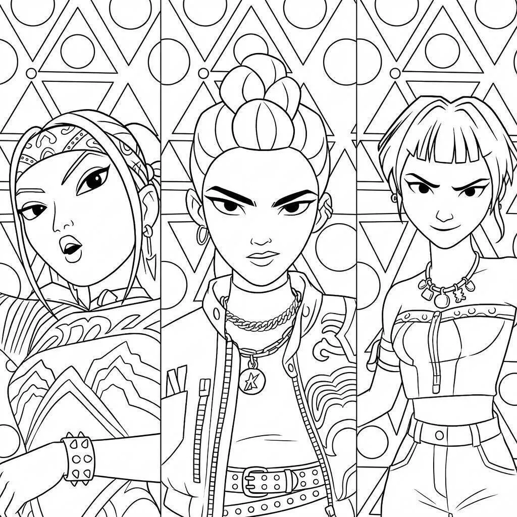 Desenho de Guerreiras do K Pop em Estilo Fashion para Colorir