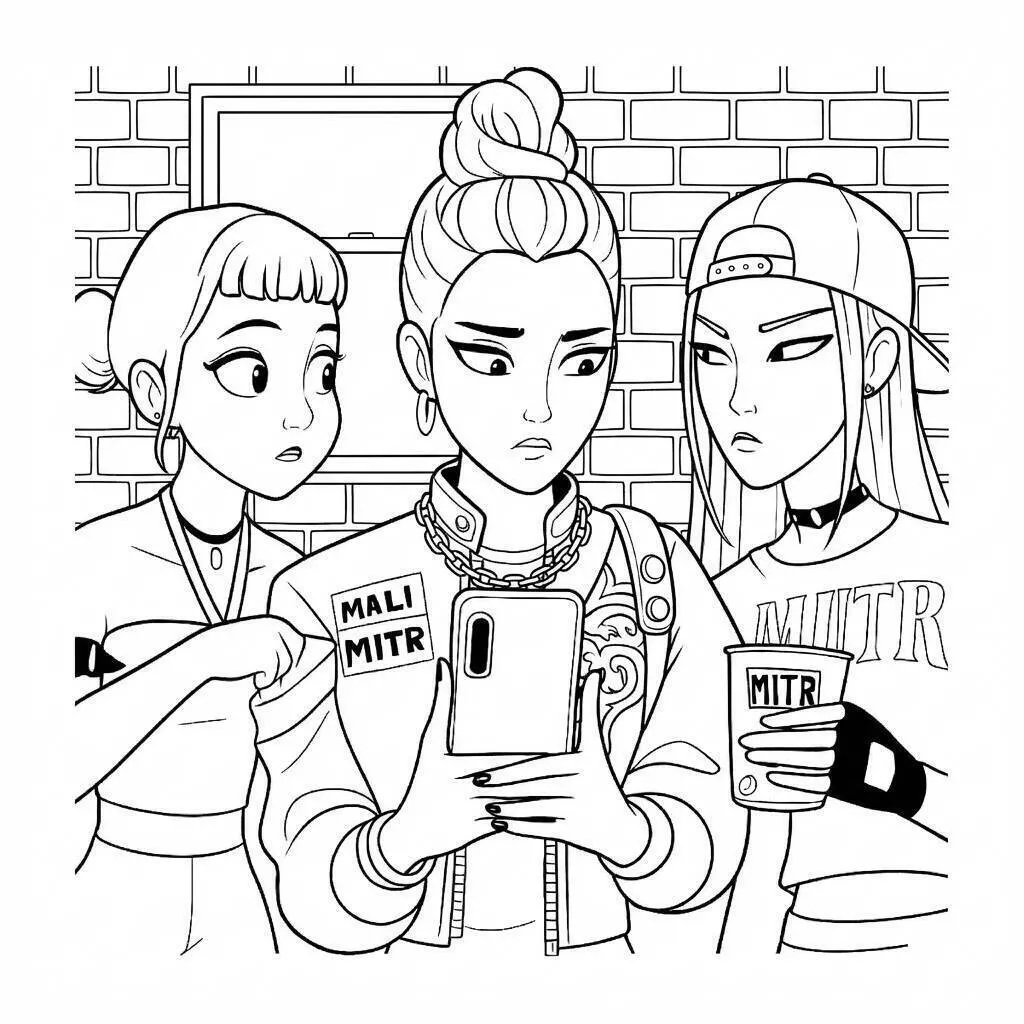 Desenho de Guerreiras do K Pop em Estilo Urbano para Colorir
