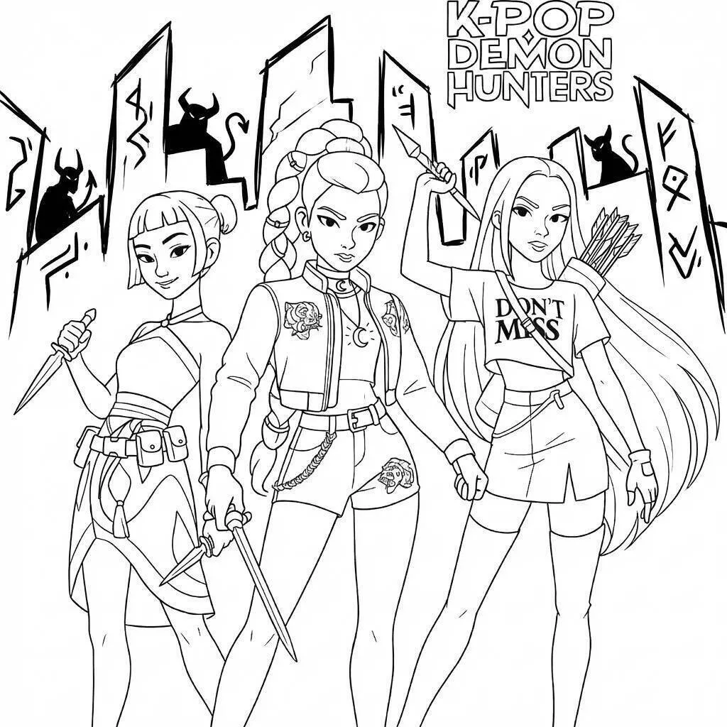 Desenho de Guerreiras do K Pop Caçadoras de Demônios para Colorir