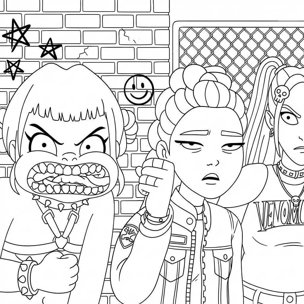Desenho de Guerreiras do K Pop em Estilo Urbano para Colorir