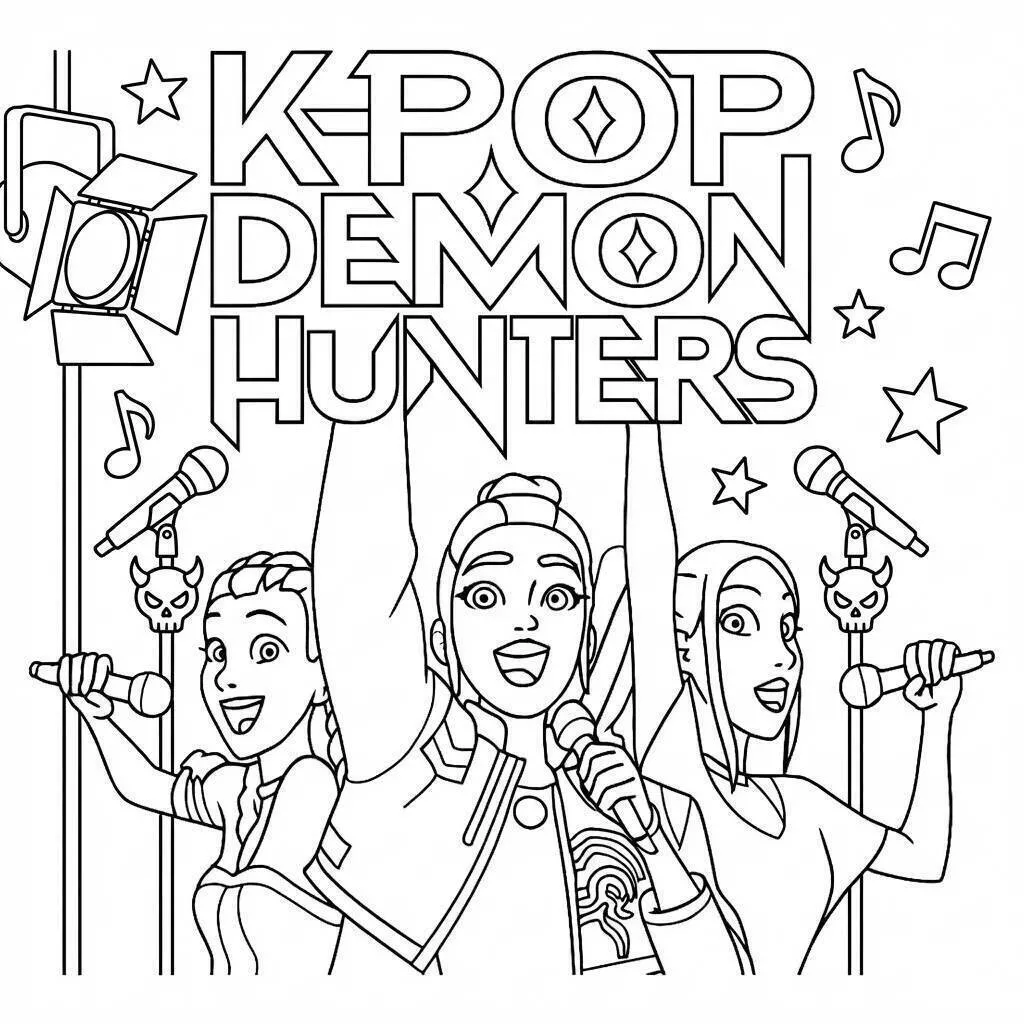 Desenho de Guerreiras do K Pop Caçando Demônios para Colorir