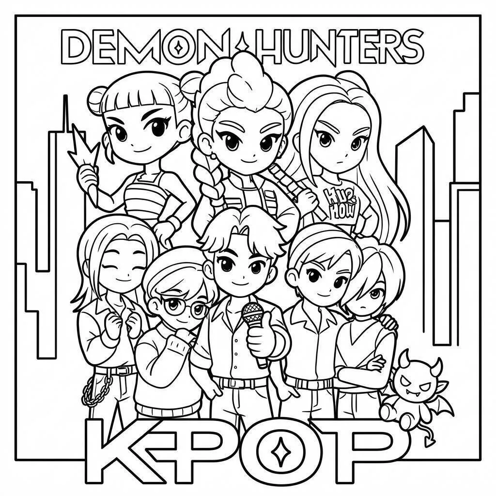 Desenho de Guerreiras do K Pop como Caçadoras de Demônios para Colorir