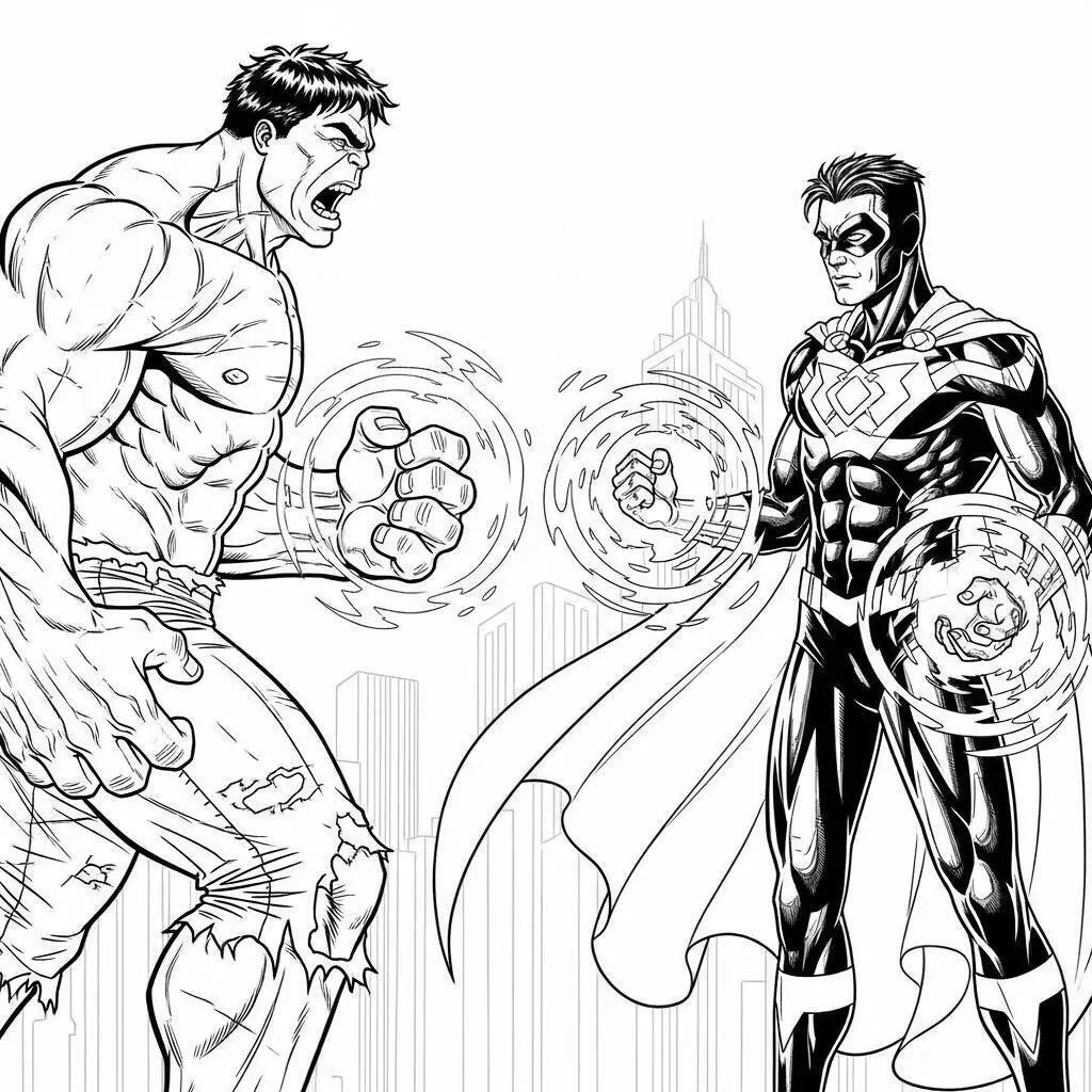 Desenho de Hulk e Senhor Fantástico em Confronto para Colorir
