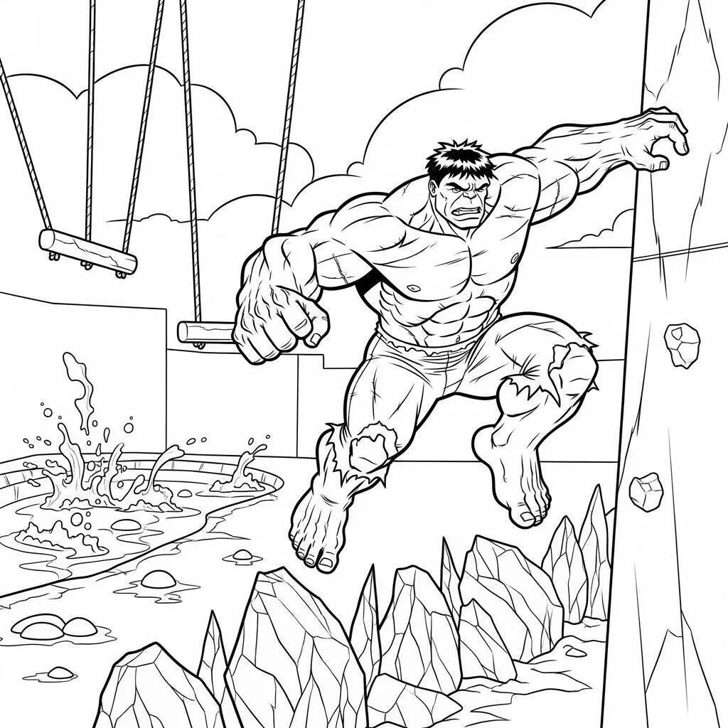 Desenho de Hulk a Escalar uma Montanha para Colorir