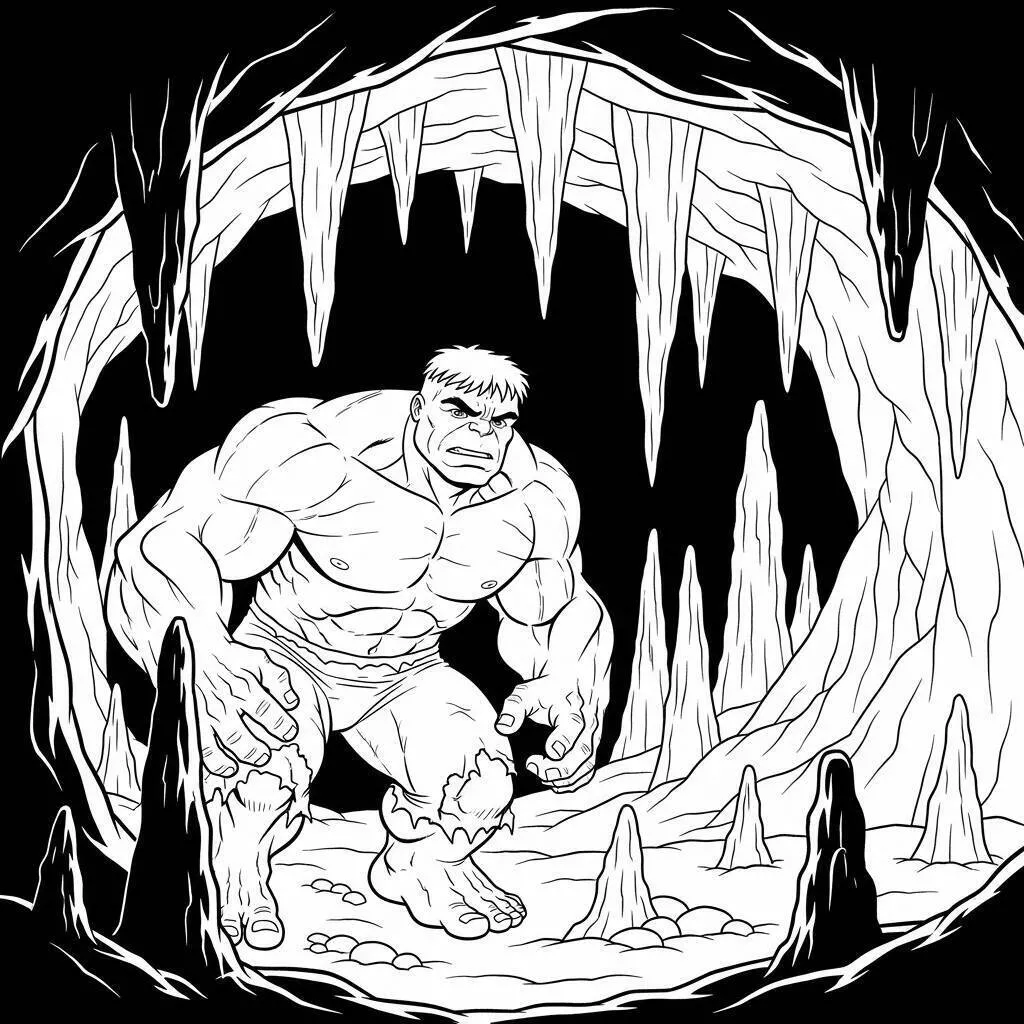 Desenho de Hulk Emergir de uma Caverna para Colorir