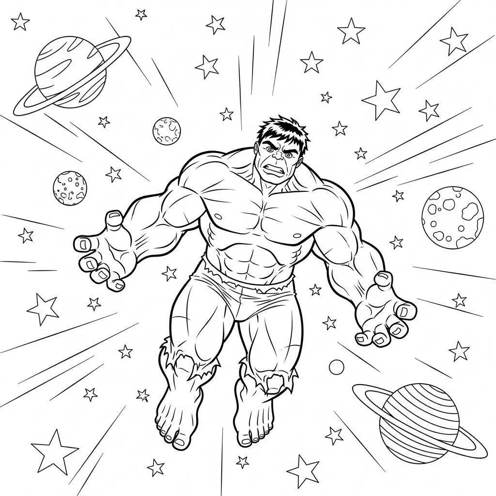 Desenho de Hulk a Flutuar no Espaço para Colorir