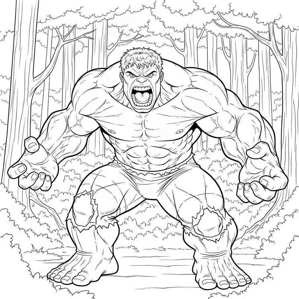 Desenho de Hulk Furioso na Floresta para Colorir