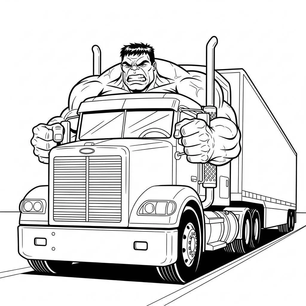 Desenho de Hulk a Dirigir um Caminhão Gigante para Colorir