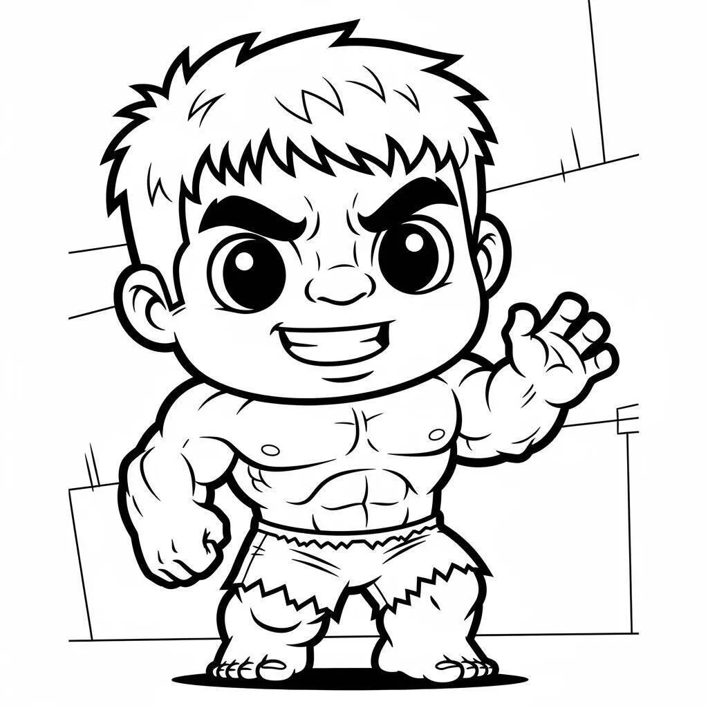 Desenho de Hulk Kawaii a Sorrir para Colorir