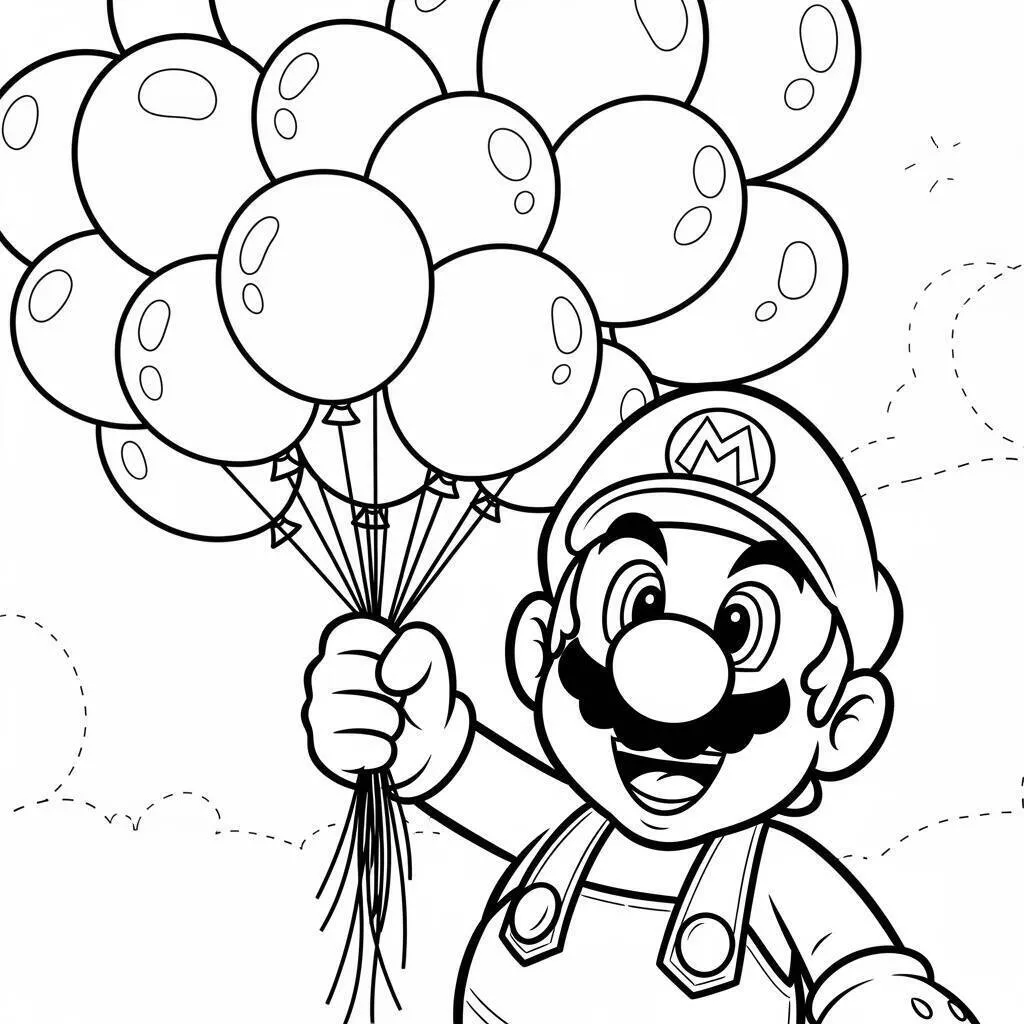 Desenho do Mario Segurando Balões para Colorir